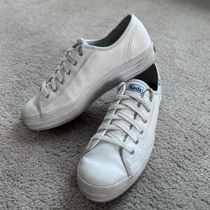 White Leather Women’s Keds With 1” Sole Size 8